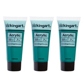 KINGART 500-132 PRO Artist Quality VIRIDIAN Acrylic Paint, 22ml (0.74oz) Tubes, 3 Pack - Set (66ml Total), Viridian Green