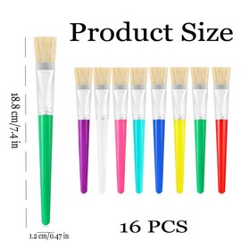 16 Pcs Paint Brushes for Kids,Paint Brushes Toddler Large Chubby,Assorted Colored Set,Preschool for Washable Acrylic Paint (Flat)