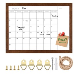 TORASO Dry Erase Monthly Calendar Board, Solid Wood Frame Magnetic Whiteboard for Wall, Office/School/Home, Walnut Brown Frame Hanging Board 11.8"x 15.7"(YL-WB-3040-A)