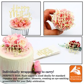 Decoración para tartas Happy Mother's Day - Espejo dorado acrílico, tamaño pequeño, 12 piezas