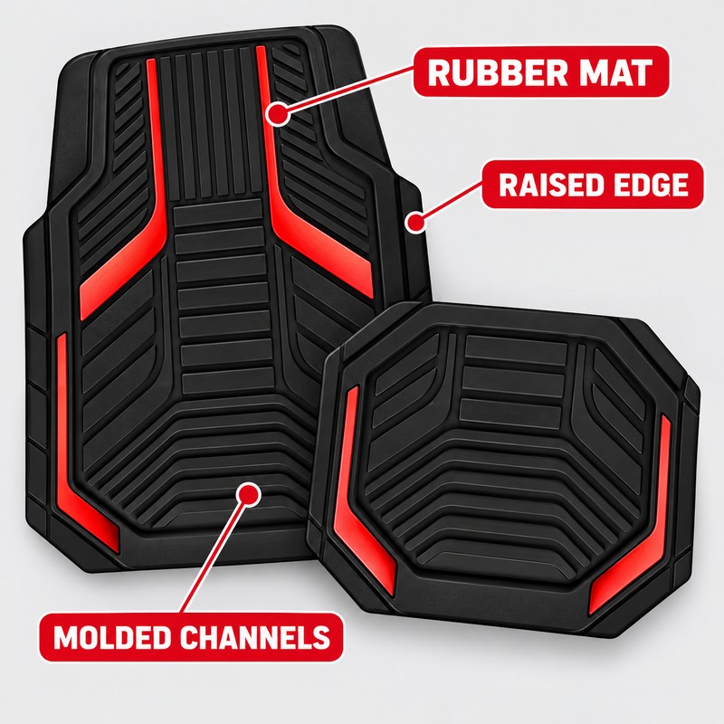 4 Piece Universal All Weather Rubber Car Floor Mats, Waterproof