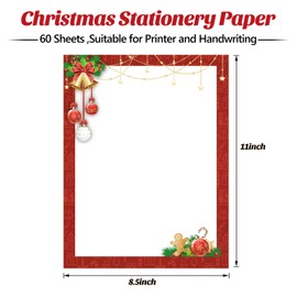 60 Pieces Christmas Stationery Paper Holiday Stationery Sheets Christmas Letterhead Paper for Writing Poems Lyrics Letters Office School, 8.5 x 11 Inch, 4 Designs