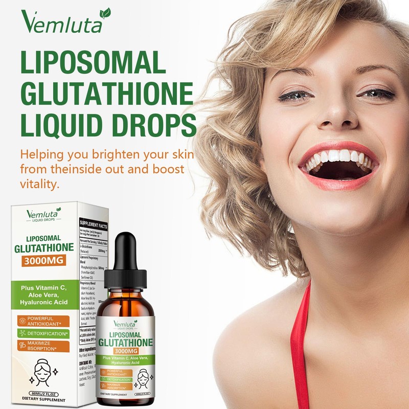 2 Pack 3000mg Liposomal Glutathione Liquid Drops, 98% Absorption Liposomal