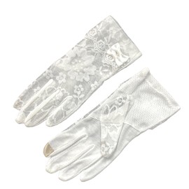 aoozleny Women Lace Floral Gloves Non-slip Elegant Short Bow Lace Gloves for Wedding Parties Driving Cycling (white)