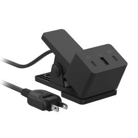 Elecom EC-AC11667BK Clip Type USB PD Charger, Total 65W, Type-C USB-A, 3 Ports, with Hanging Hole, Black