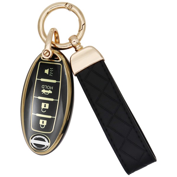 SUNCARACCL for Nissan Key Fob Cover with Leather Keychain, Soft