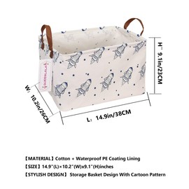 QUEENLALA Rectangular Laundry Hamper/Foldable Nursery Laundry Basket for Organizing/Storage Bin Baskets/Children Toy Office Bedroom/Toy Bin Closet Shelf Baskets（Rec Spaceship）