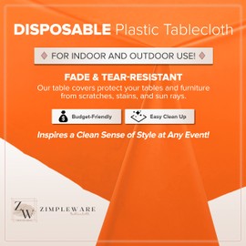 ZIMPLEWARE Orange Standard Disposable Plastic Party Tablecloth [12-Pack] 54 x 108” Rectangle Table Cover for Indoor & Outdoor Use