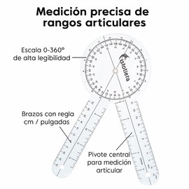 FISIOTLETA | Goniómetro de Ángulos Articulares Profesional para Fisioterapia y Rehabilitación | Medidor Preciso de Movimiento de Rodilla, Codo, Hombro y Muñeca | Herramienta Médica Transparente de Alta Exactitud