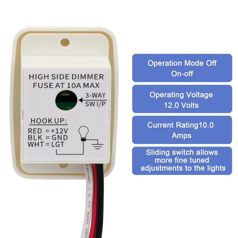12 Volt DC Dimmer Switch with High-Side Dimmer RV Dimmer