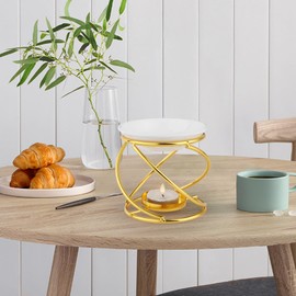 WD&CD Metal Wax Melt Essential Oil Burner Gold, Ceramic Candles Holders Oil Burners Aroma Burners Aromatherapy Holder Candle Scented Diffuser Home Bedroom Decor