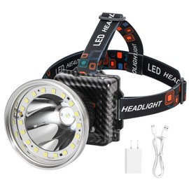 Rechargeable LED Headlamp with Flood and Spot Beam, Power Display, 5 Lighting Modes, Ultra Bright High Lumen Waterproof Head Torch for Camping, Hiking, Running, Fishing, Hunting, Outdoor Activities