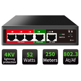 STEAMEMO 5 Port PoE+ Switch | Easy Smart Managed Ethernet Switch | Support VLAN, QoS | 52W Total PoE Budget | Fanless Metal | Plug & Play (Desktop/Wall Mount)