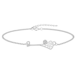 Lacrosse Stick Bracelet – Dainty Gold Chain with Crystal Lacrosse Charm – Adjustable Lacrosse Accessory Gift for Women, Teens, Players, & Team Members