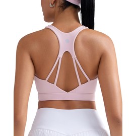 RUNNING GIRL Sports Bras for Women, Molded Cup Sports Bra Racerback Yoga Pilates Workout Bra with Sewn in Pads(WX3108_Pink_L)