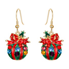 Ever Faith Bowknot Dangle Earrings Red Austrian Crystal Charming Christmas Gift for Women Gold-Tone