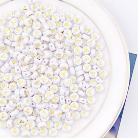 Sunrica 300Pcs Gold Vowel Letter Beads A 4X7mm Single Round Alphabet Beads for Bracelets Making