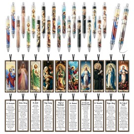 Wxiben Catholic Bible Gifts Set - 40 PCS Christian Scripture Ballpoint Pen Set Catholic Devotional Prayer Bookmark Inspirational Religious Gift for Women Men Teacher School Office Classroom Supplies