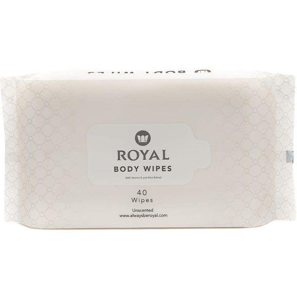 Royal Intimate Cleansing Feminine Wipes for Vaginal Hygiene, Personal Cleansing, Period Care, Sensitive Skin & Odor Removal - Unscented, pH Balanced, Flushable - Women, Men, Adult Safe - 40 Count