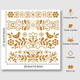 NBEADS Folk Flowers Painting Stencil, 30x30cm Reusable DIY Art and Craft Stencils Plastic Floral Templates for Painting on Wood Fabric Paper Walls Canvas Furniture