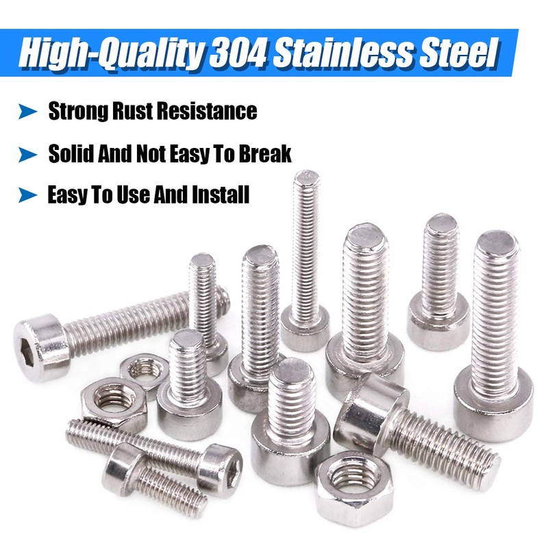 Glarks 510Pcs M3 M4 M5 304 Stainless Steel Hex Socket