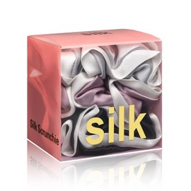 Silmer Coleteros de seda para el cabello, 100% morera, paquete de 3 (gris plateado, malva pálido, negro)