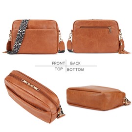 Cynure Women's Leather Crossbody Bag Zipper Shoulder Camera Purse, Brown