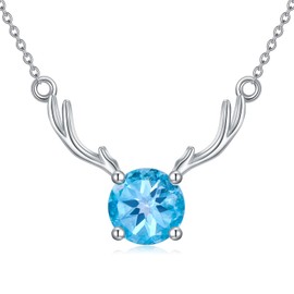 Reaii Antler Necklace 925 Sterling Silver Genuine Topaz Antler Pendant Necklace Jewelry Christmas Gift for Women