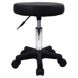 FURWOO Round Rolling Stool Height Adjustable Stool with Wheels for Spa Salon Massage Black