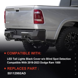 Lathsy Lathsy LED Tail Light Black Cover w/o Blind Spot Compatible With 2019-2023 Dodge Ram 1500 Right Passenger Side Replace 55112992AD