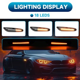 DREAMIZER Car Side Indicator, Pack of 2 Car Side Marker Signal Light with Canbus Error Free 18 LEDs 2835 SMD Compatible with 1 Series E81 E82 E87 E88 3 Series E46 E90 E91 E92 E93 5 Series E60 E61 X1