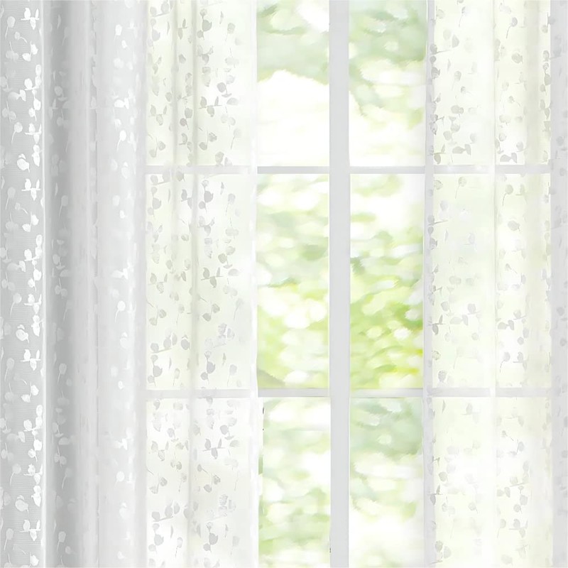 Jubilantex White Lace Sheer Curtains Embroidered Leaf Buds 95 Inches