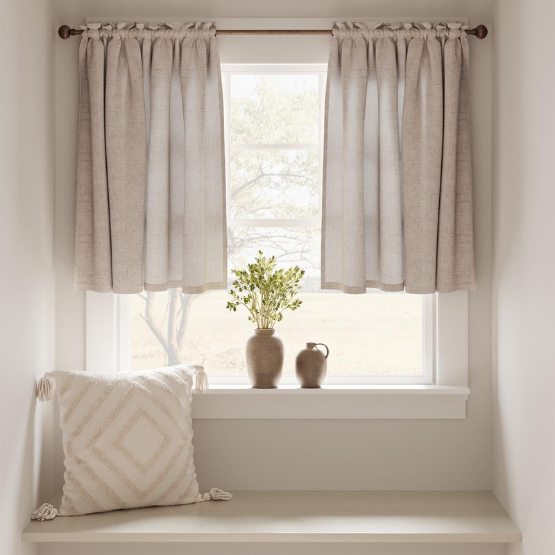 TOPICK Kitchen Curtains Linen Cafe Curtains 36 Inch Drop Half