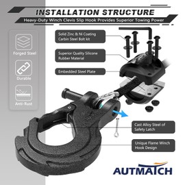 AUTMATCH Winch Hook 3/8" - Clevis Slip Hook with Safety Latch & Winch Cable Hook Stopper, Grade 70 Forged Steel Max 39,600Lbs Work for Winch Rope, ATV, UTV, Off Road Vehicle, Grainstone