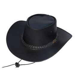 Black Jungle Broome Cowboy Hat Cowhide Leather with Chin Strap, black