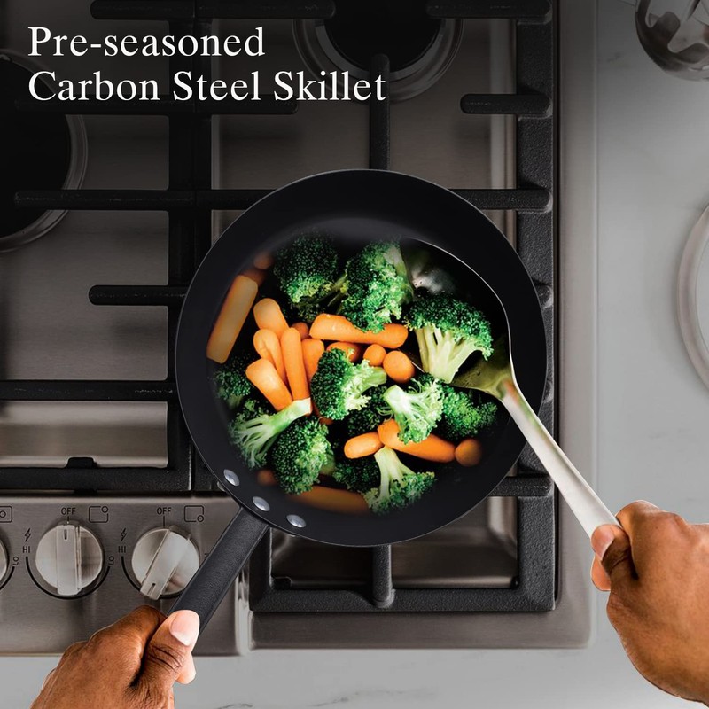 Letschef Coating-Free Carbon Steel Pan Durable 10 Inch Frying Pan,