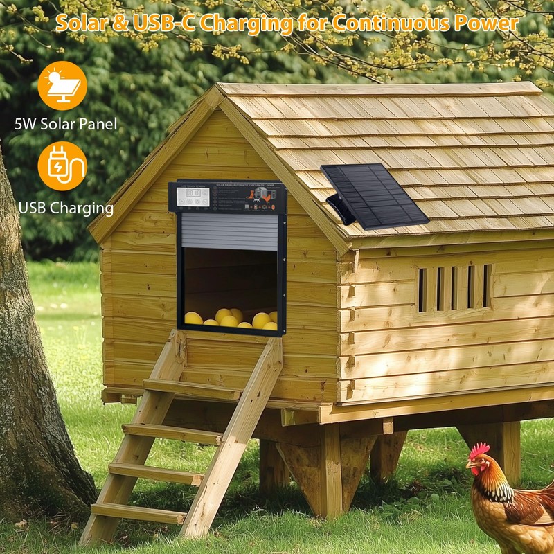 Automatic Chicken Coop Door Solar Powered with Timer & Light