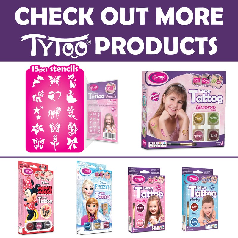 Tytoo Glitzertattooset für Jungs, mit 15 Schablonen - Hypoallergen, ohne
