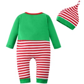 maxToonrain My First Christmas Outfit for Baby Long Sleeve Elf Costume Boys and Girls Sleepwear Toddlers One-Pieces Rompers (Red Striped Trouser and Hat,3-6 Months)