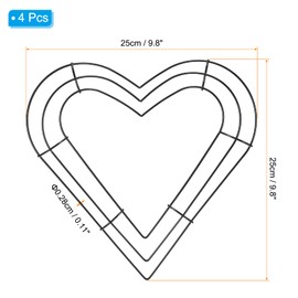 PATIKIL 10 Inch Christmas Wire Wreath Frame, 4 Pcs Metal Heart Shape Dream Catcher Rings Macrame Wreath Floral Hoop for Home Car DIY Craft Wedding Wall Hanging Decorations, Black