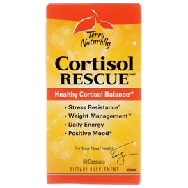 Terry Naturally Cortisol Rescue - Stress Response Support with Vitamin C & Bioactive B Vitamins - Adrenal Health & Energy Support Supplement - 60 Capsules (60 Servings)