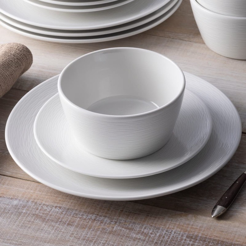 Noritake Colorscapes White-on-White Swirl 16-Piece Coupe Dinnerware Set, Service for