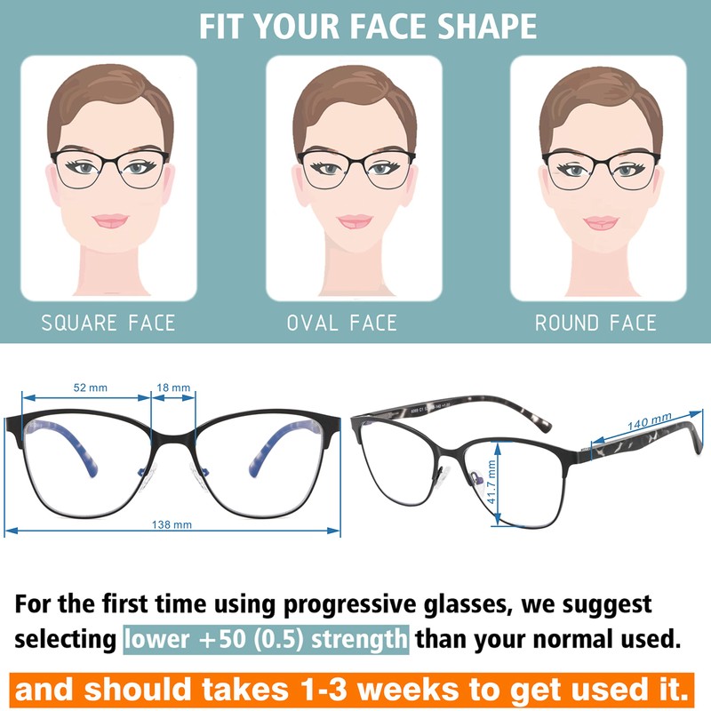 SUNAMOY Progressive Multifocal Reading Glasses Women Cat Eye No Line