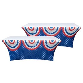 HandinHandCreations USA American Spandex 6FT Tablecloth 2 Pack - Washable, Fitted and Wrinkle Resistant Rectangular Table Cover for 4th of July, Memorial Day, America Party Celebration (White)