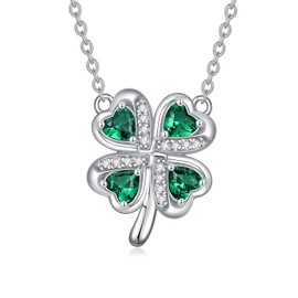 VONALA Four Leaf Clover Necklace 925 Sterling Silver Lucky Clover Necklace Four Leaf Clover Jewelry for Women St. Patrick's Day Birthday Christmas Gift