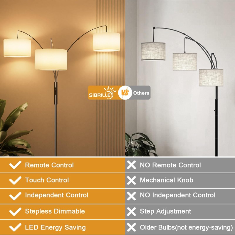 SIBRILLE 36W LED Arc Floor Lamp with 3 White Fabric