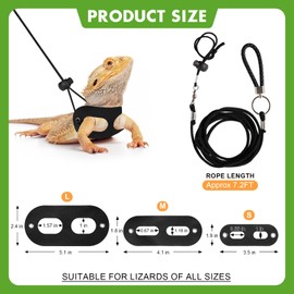 Jestrem Bearded Dragon Leash and Harness Set(S/M/L), 7.2 FT Nylon Leash with Rotating Hook Soft Leather Harness Lizard Tank Accessories for Outdoor Adventures