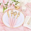 Supernal 102Pcs Pink Plastic Silverware, Gold Disposable Utensils with Pink