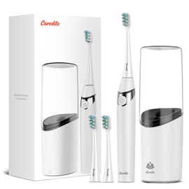 CAREDITE Electric Toothbrush with Drying Function Rechargeable Sonic Toothbrush for Adults 3 Modes Power Toothbrush with Smart Timers 2 Brush Heads and Portable Travel Case-White