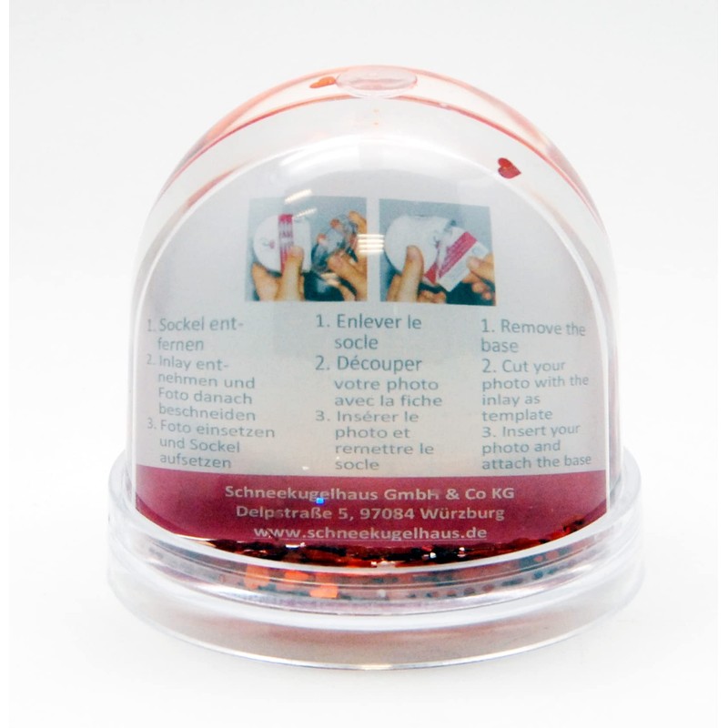 50009 Photo Snow Globe Large with Transparent Base and Hearts